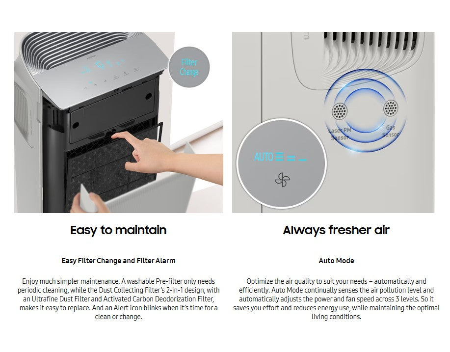 Samsung Smart Air Purifier 60m² AX46BG5000GSME HEPA Purification 3-Way Airflow (Grey)