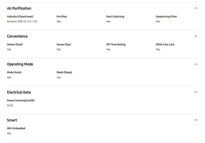 Samsung Smart Air Purifier 60m² AX46BG5000GSME HEPA Purification 3-Way Airflow (Grey)