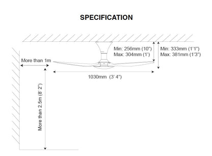 Alpha 40" 5 Blades Ceiling Fan AX70 5B / 40 Black DC motor 8 speeds with Remote Control AX705B / AX70-5B