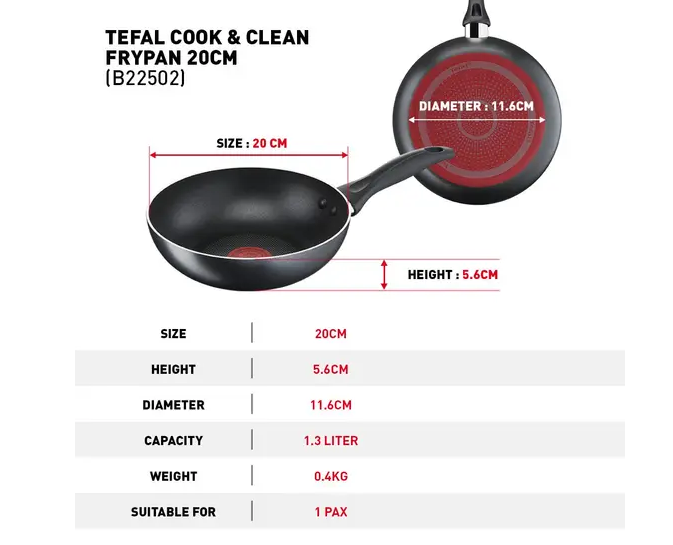 Tefal B22502/B2250295 Cook & Clean Frypan 20cm