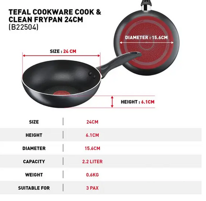 Tefal B22504/B2250495 Cook & Clean Frypan 24cm