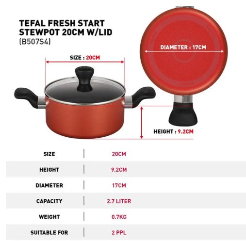 Tefal Fresh Start 4pcSet (StewPot Lid 20cm+ WokPan 28cm + Ladle) B507S4