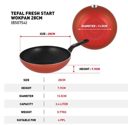 Tefal Fresh Start 4pcSet (StewPot Lid 20cm+ WokPan 28cm + Ladle) B507S4