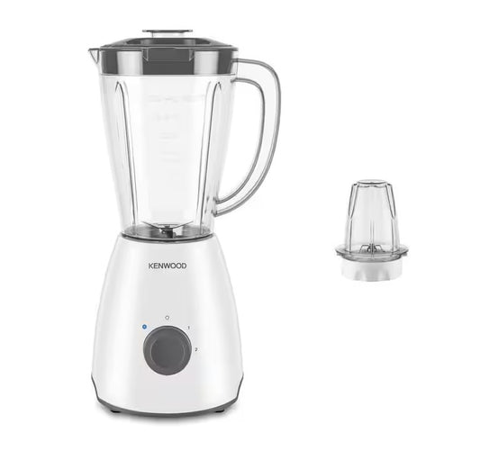 Kenwood 1.5L Blender 400W motor Plastic Goblet Bowl BLP10.A0WH 2 Speed with Pulse Stainless Steel Blades + Dry Mill Grinder BLP10A0WH (White)