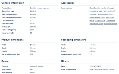 Electrolux EC41-6CR Ease C4 canister vacuum cleaner (Red)