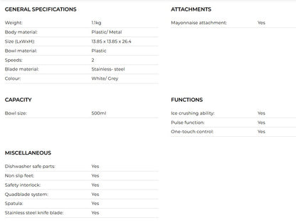 Kenwood Easy Chop Mini Chopper CHP61.100WH / CHP61100WH