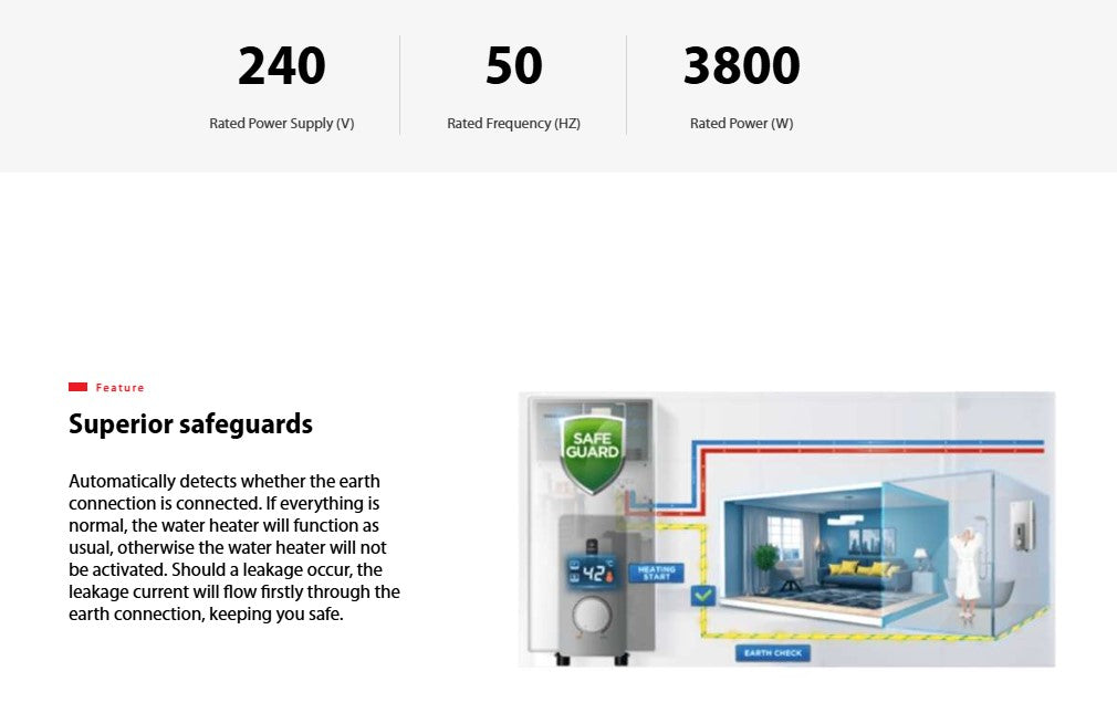 Toshiba Water Heater DSK38S3MW Instant Electric With DC Pump