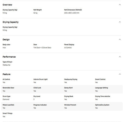 Samsung 9KG Heat Pump Dryer DV90T8240SX/FQ AI Control DV90T8240SX