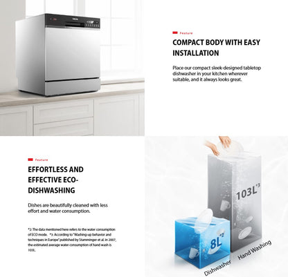 Toshiba Dishwasher DW-08T1(S)-MY Countertop With UV Anti Bacterial Filter (Silver) DW08T1SMY