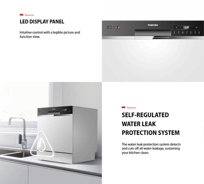 Toshiba Dishwasher DW-08T1(S)-MY Countertop With UV Anti Bacterial Filter (Silver) DW08T1SMY