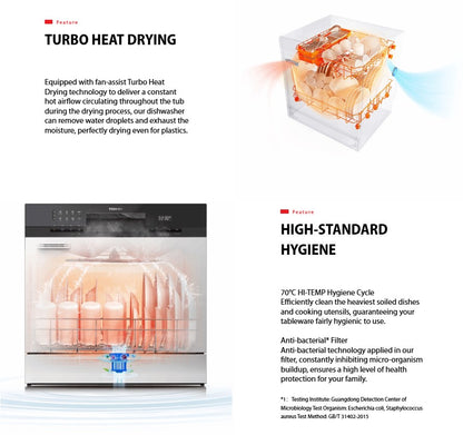 Toshiba Dishwasher DW-08T3(S)-MY table top 8 Place settings DW08T3SMY Turbo Heat Drying (Silver)
