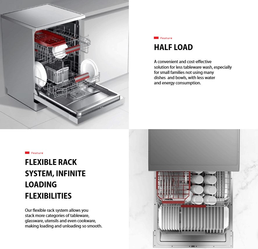 Toshiba Dishwasher DW-14F1 Free Standing with Dual Wash Zone DW14F1SMY (Silver)