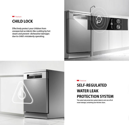 Toshiba Dishwasher DW-14F1 Free Standing with Dual Wash Zone DW14F1SMY (Silver)