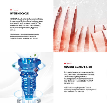 Toshiba Dishwasher DW-14F2 Free Standing with 70°C Hot Water Wash (Black Stainless Steel) DW14F2BSMY