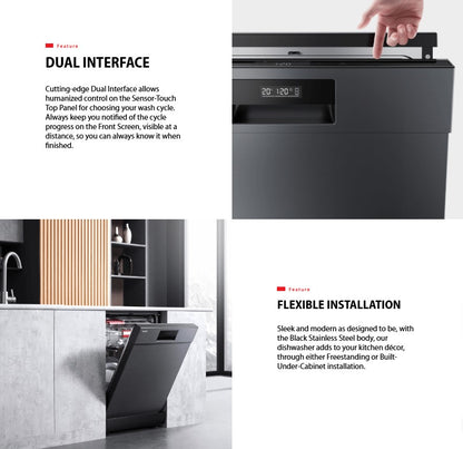 Toshiba Dishwasher DW-14F2 Free Standing with 70°C Hot Water Wash (Black Stainless Steel) DW14F2BSMY