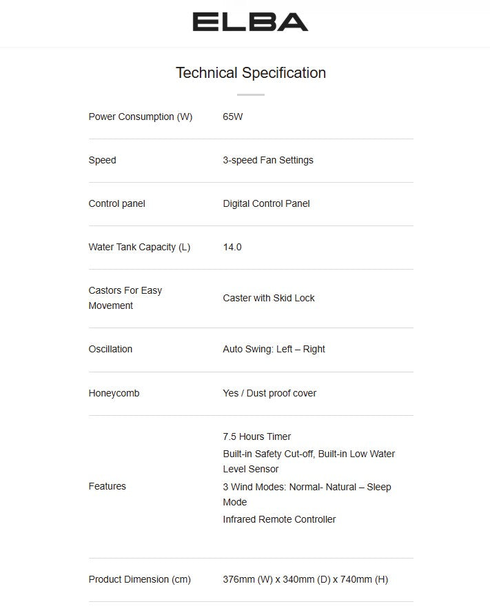 Elba 3 Wind Modes - White (14L) EAC-H6580RC(WH) / EACH6580RCWH