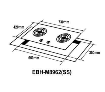 Elba 2 Burners Built-In Glass Hob Cast Iron Support EBH-M8962(SS) / EBHM8962SS