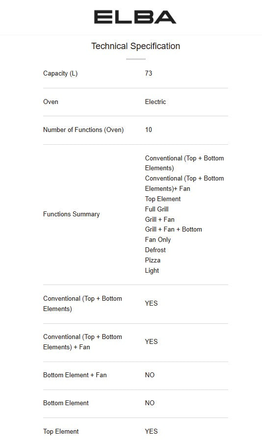 Elba 38L Built-in Steam Oven 73L EBO-H7310TFT(BK) / EBOH7310TFTBK