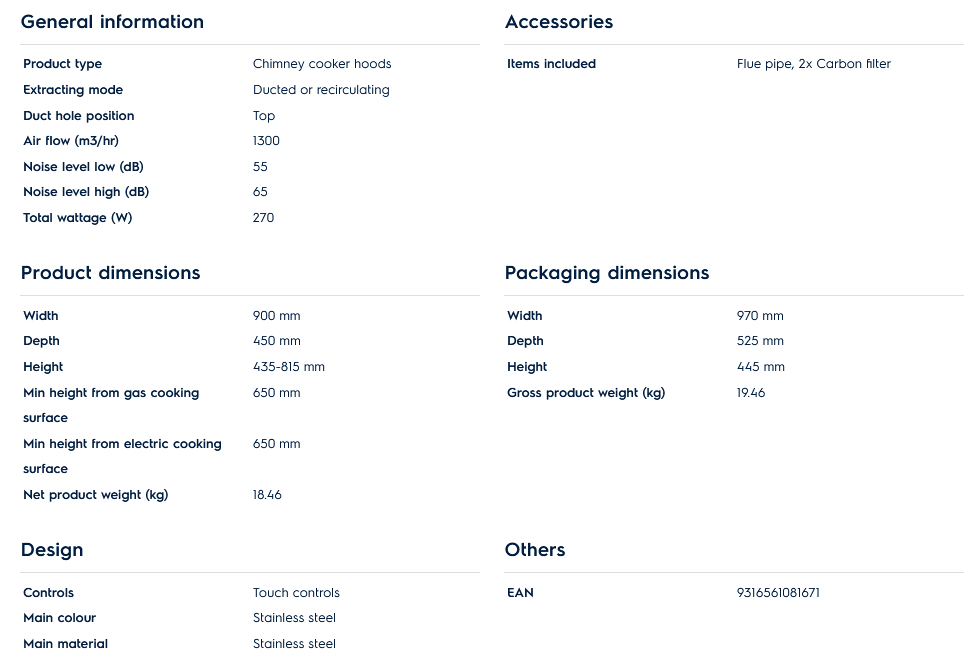 Electrolux ECT9520G 90cm UltimateTaste 500 Chimney Cooker Hood