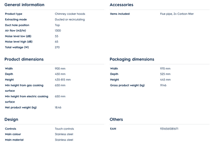 Electrolux ECT9520G 90cm UltimateTaste 500 Chimney Cooker Hood