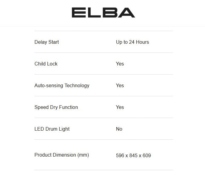 Elba 9KG Condenser Dryer ED-H9151C(WH) 15 Drying Program EDH9151CWH