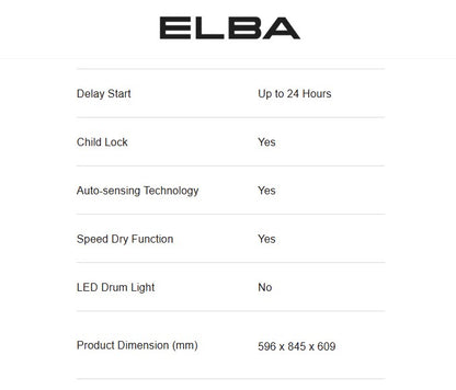 Elba 9KG Condenser Dryer ED-H9151C(WH) 15 Drying Program EDH9151CWH
