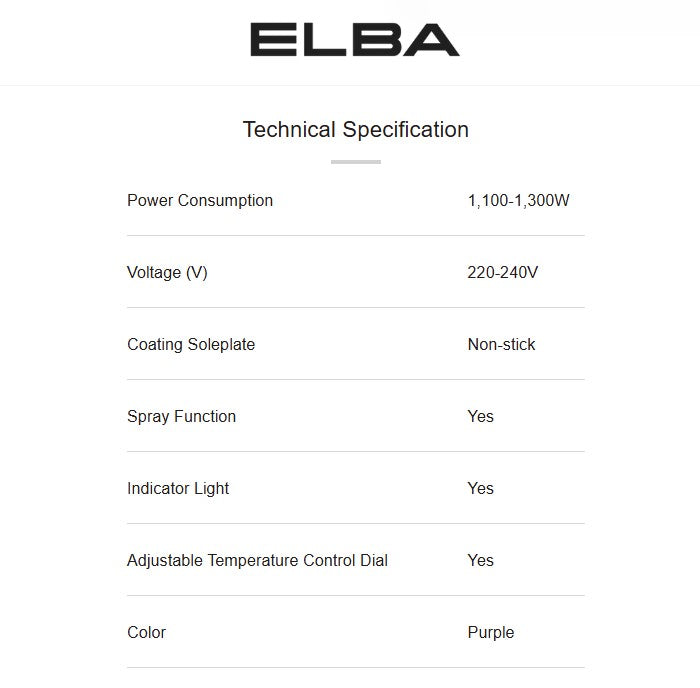 Elba Dry Iron EDI-G1236(PP) Purple / EDIG1236PP