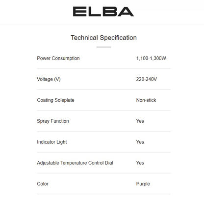 Elba Dry Iron EDI-G1236(PP) Purple / EDIG1236PP