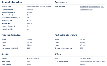 Electrolux EFP31312 UltimateHome 300 Cordless Vacuum Cleaner