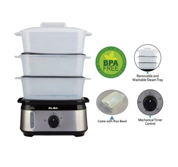 Elba 10L Food Steamer EFS-M1038(SS) with removable steam tray EFSM1038SS