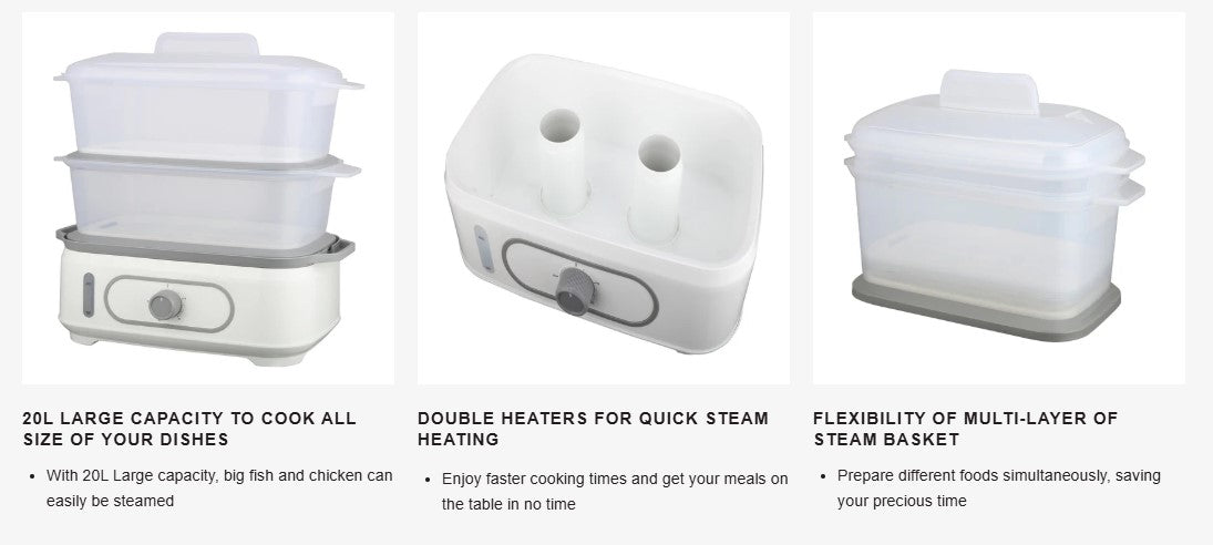Elba 20L EFS-M2028(WH) 2 Layer of Interchangable Steam Basket EFSM2028WH