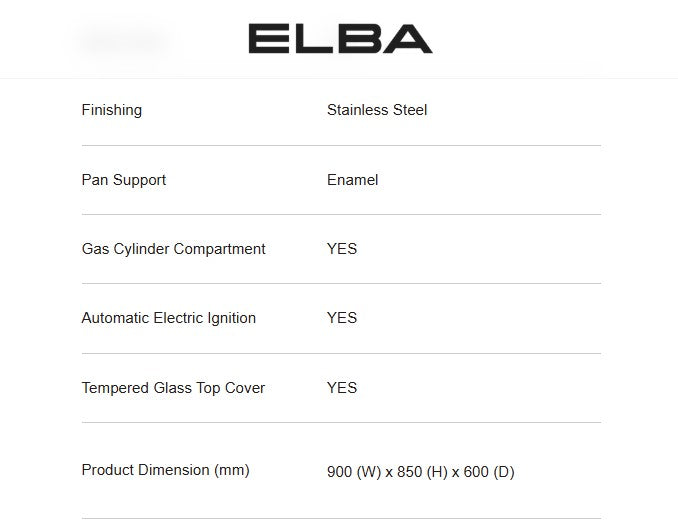 Elba 70L Gas Cooker with Electric Oven 3 Burner EGC-C9783E(SS) / EGCC9783ESS