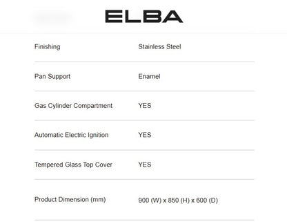 Elba 70L Gas Cooker with Electric Oven 3 Burner EGC-C9783E(SS) / EGCC9783ESS