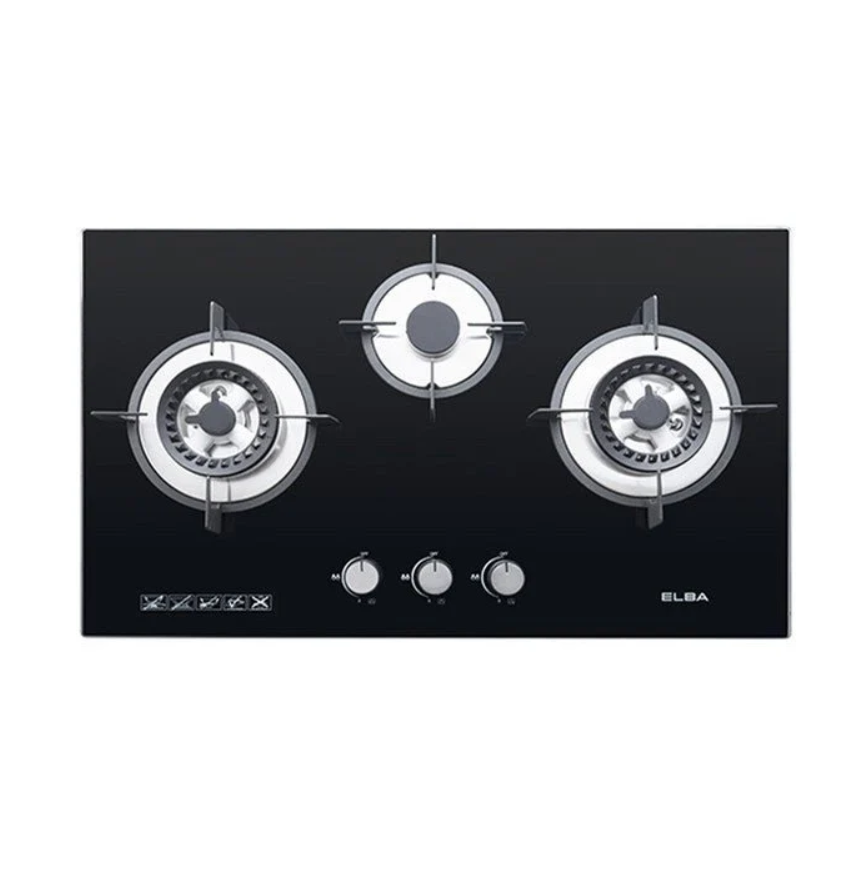 Elba 3 Burners Glass Stove EGH-K8843G(BK) - Full Black Tempered Glass (5.0kW) EGHK8843G(BK)
