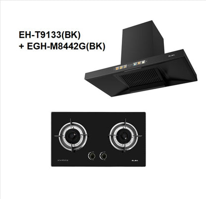 [COMBO] Elba 2 Burners Glass Stove EGH-M8442G(BK) - High Quality Tempered Glass, Black (4.8kW) + Hood EH-T9133(BK)