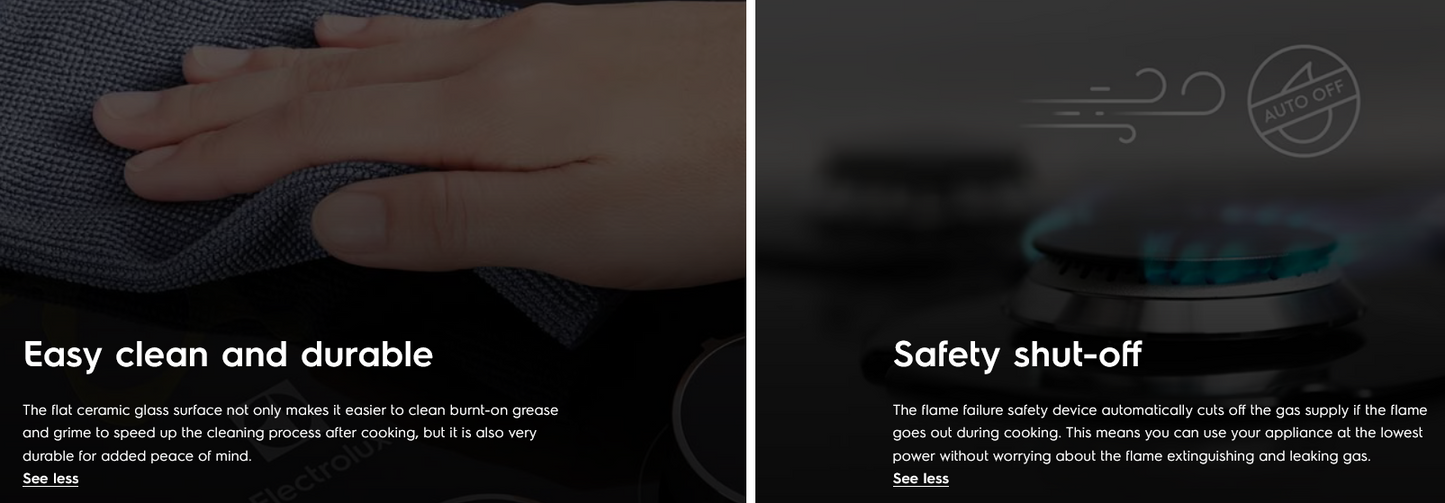 Electrolux EHG7230BE 78cm UltimateTaste 300 built-in gas hob with 2 cooking zones