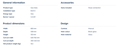 Electrolux EHG8241GE 80cm UltimateTaste 500 Built-in Gas Hob with 2 Cooking Zones