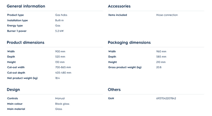 Electrolux EHG9251BC 90cm UltimateTaste 700 Built-in Gas Hob with 2 Cooking Zones