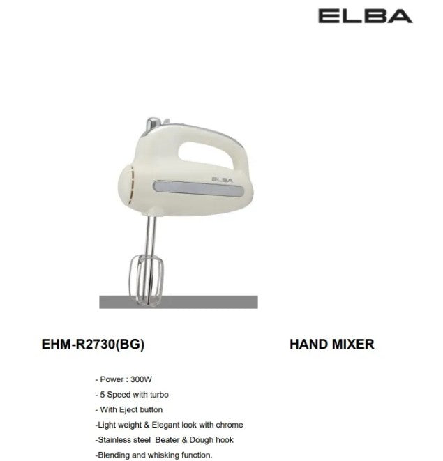 ELBA Hand Mixer 300W EHM-R2730(BG) 5-speeds Turbo EHMR2730BG