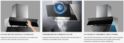 Elba Designer Cooker Hood EH-Q9129ST(BK) Chimney LED Sensor EHQ9129STBK