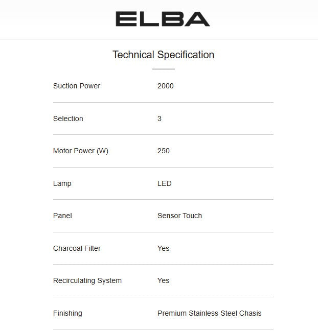 Elba Designer Cooker Hood EH-Q9129ST(BK) Chimney LED Sensor EHQ9129STBK