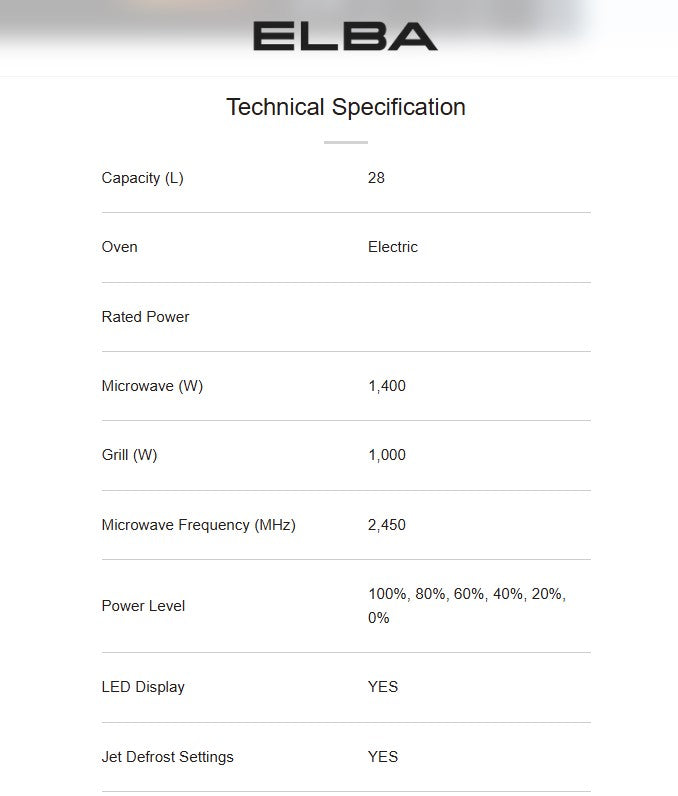 Elba 28L EMO-Q2881BI(BK) Built-in Microwave Oven EMOQ2881BIBK