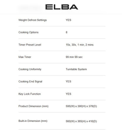 Elba 28L EMO-Q2881BI(BK) Built-in Microwave Oven EMOQ2881BIBK