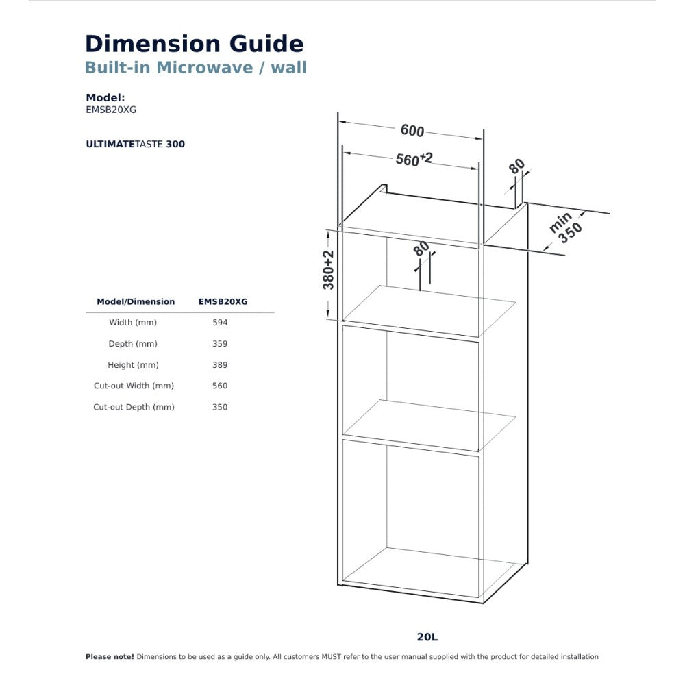 Electrolux EMSB20XG 60cm UltimateTaste 500 Built-in Grill Microwave Oven with 20L Capacity