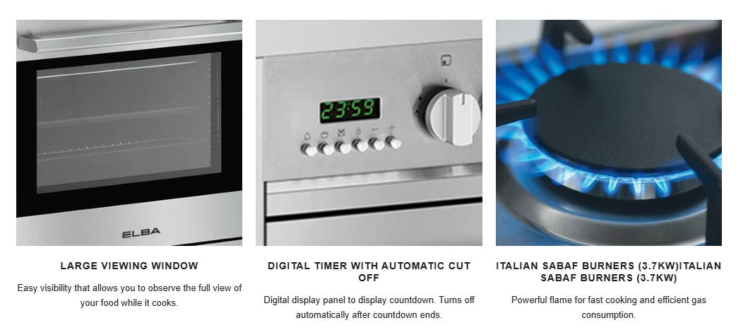 ELBA 56L Range Cooker EPRC-A6456GE(SS) 8 Function Oven 4 Burners EPRCA6456GESS