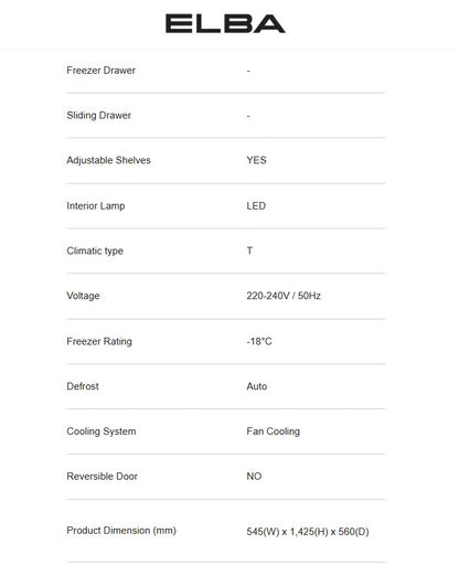 Elba 250L ER-Q2638(SV) 2 Door Fridge / ERQ2638SV