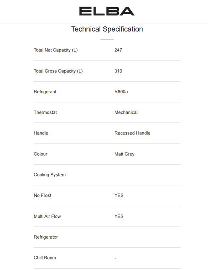 Elba 310L 2 Door Fridge ER-Q3157IN(GR) Inverter / ERQ3157INGR