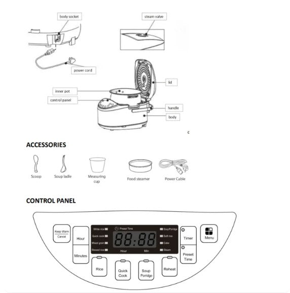 Elba 1.8L Rice Cooker Microcomputer ERC-N1890D(BR) / ERCN1890DBR