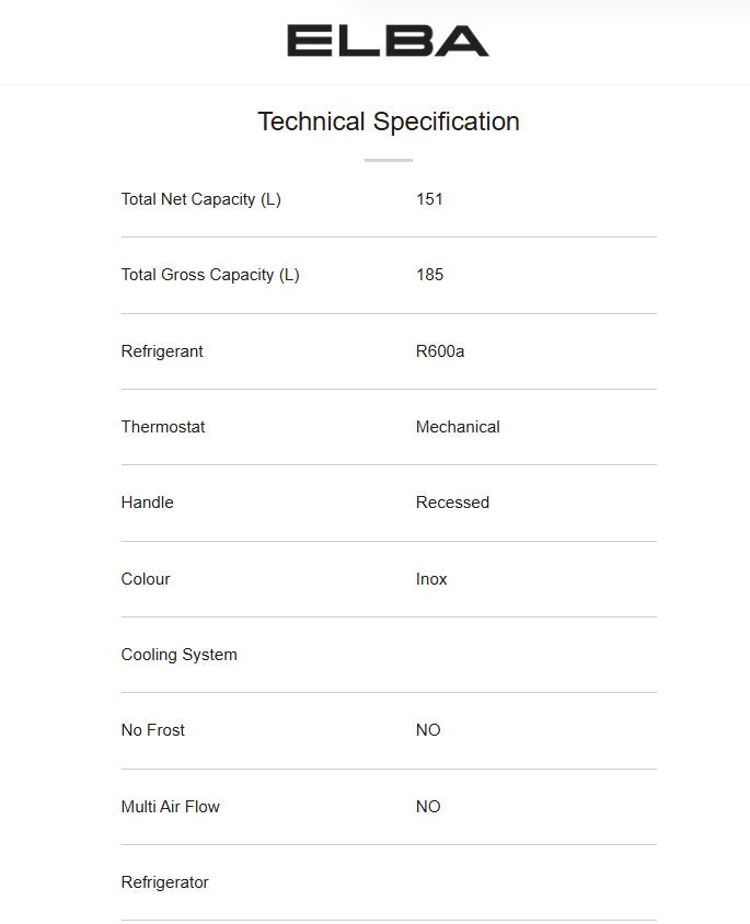 ELBA 185L Refrigerator ER-N1854(SV) / ERN1854SV (Silver)