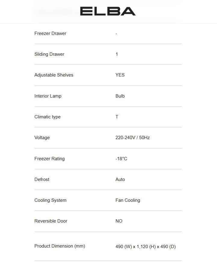 ELBA 185L Refrigerator ER-N1854(SV) / ERN1854SV (Silver)